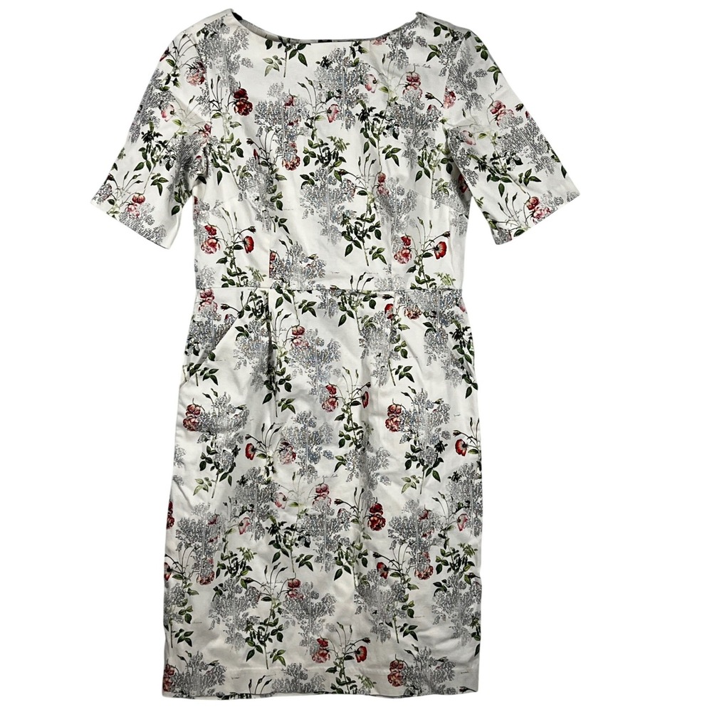 Womens Short Sleeve White Floral Newspaper Dress Cottage Eclectic Urban Chic Fun